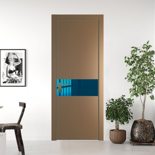 Межкомнатная дверь ProfilDoors 17 PE с вставкой из стекла зеркало blue Перламутр золото с алюминиевой кромкой Зеленый воск