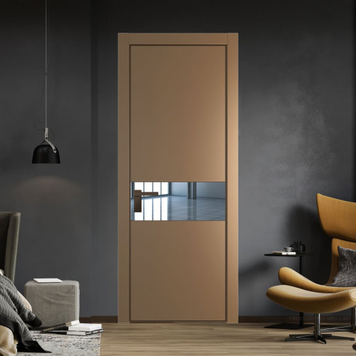 Межкомнатная дверь ProfilDoors 17 PE с вставкой из стекла зеркало Перламутр золото с алюминиевой кромкой Деорэ