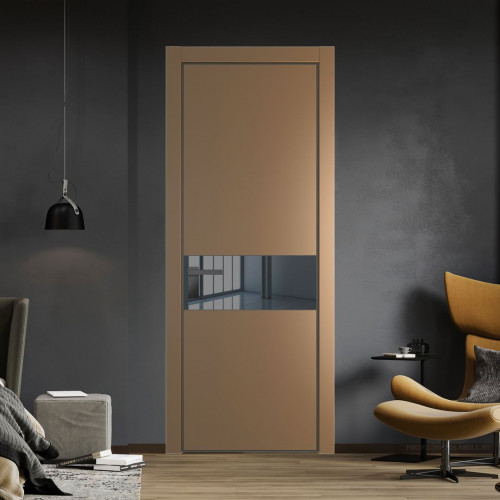 Межкомнатная дверь ProfilDoors 17 PE с вставкой из стекла зеркало grey Перламутр золото с алюминиевой кромкой Серая Ночь