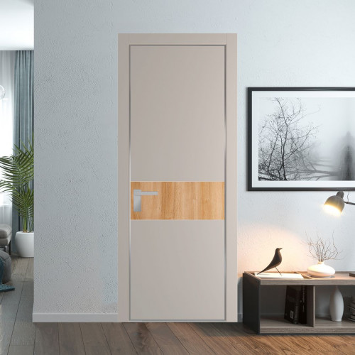 Межкомнатная дверь ProfilDoors 17 PE с вставкой Дуб Карамель Сэнд с алюминиевой кромкой Серебро