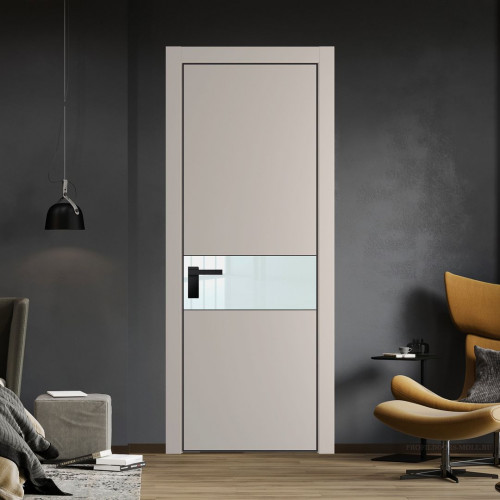 Межкомнатная дверь ProfilDoors 17 PE с вставкой из стекла белый лак Сэнд с алюминиевой кромкой Черный