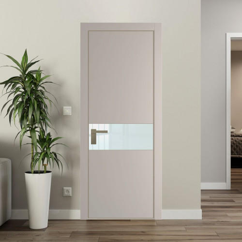 Межкомнатная дверь ProfilDoors 17 PE с вставкой из стекла белый лак Сэнд с алюминиевой кромкой Никель