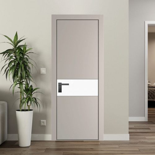 Межкомнатная дверь ProfilDoors 17 PE с вставкой из стекла монохром белый просветленный Сэнд с алюминиевой кромкой Серая Ночь