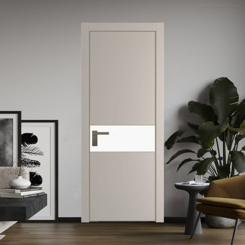 Межкомнатная дверь ProfilDoors 17 PE с вставкой из стекла монохром белый просветленный Сэнд с алюминиевой кромкой Шампань