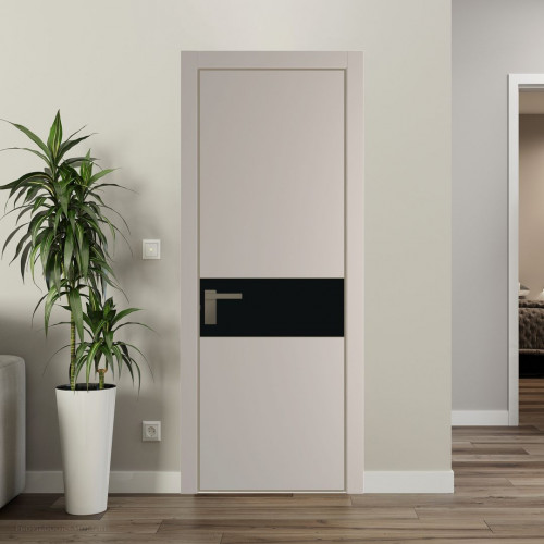 Межкомнатная дверь ProfilDoors 17 PE с вставкой из стекла монохром черный Сэнд с алюминиевой кромкой Шампань