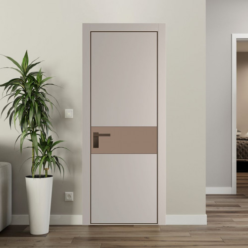 Межкомнатная дверь ProfilDoors 17 PE с вставкой из стекла монохром капучино Сэнд с алюминиевой кромкой Деорэ