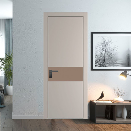 Межкомнатная дверь ProfilDoors 17 PE с вставкой из стекла монохром капучино Сэнд с алюминиевой кромкой Серая Ночь