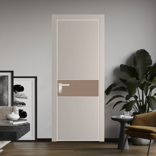 Межкомнатная дверь ProfilDoors 17 PE с вставкой из стекла монохром капучино Сэнд с алюминиевой кромкой Вайт