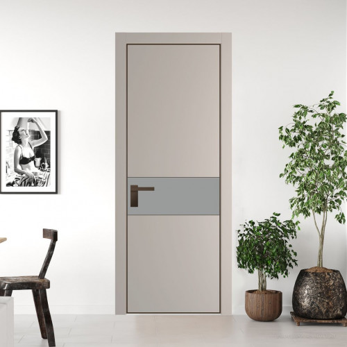 Межкомнатная дверь ProfilDoors 17 PE с вставкой из стекла монохром серый Сэнд с алюминиевой кромкой Деорэ
