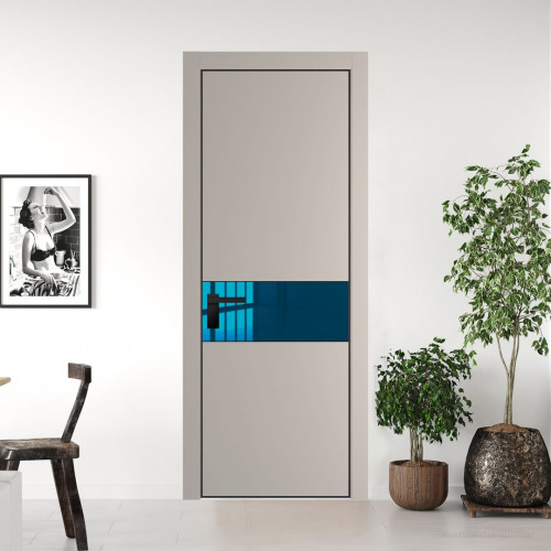 Межкомнатная дверь ProfilDoors 17 PE с вставкой из стекла зеркало blue Сэнд с алюминиевой кромкой Черный