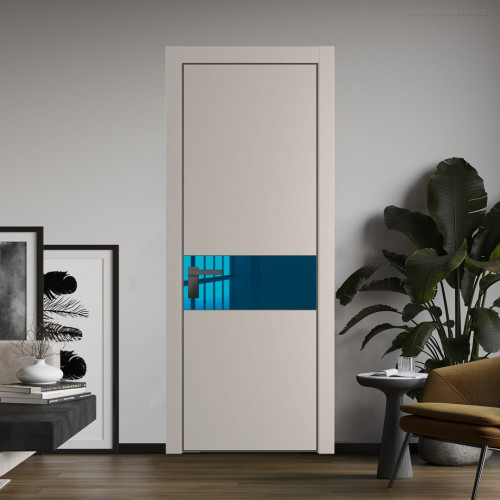 Межкомнатная дверь ProfilDoors 17 PE с вставкой из стекла зеркало blue Сэнд с алюминиевой кромкой Серая Ночь