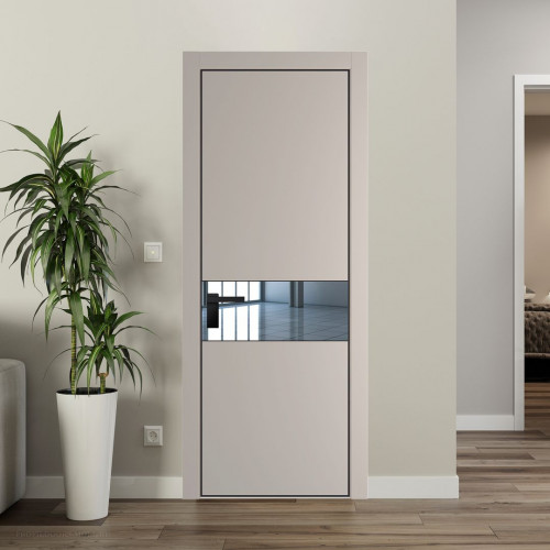 Межкомнатная дверь ProfilDoors 17 PE с вставкой из стекла зеркало Сэнд с алюминиевой кромкой Черный