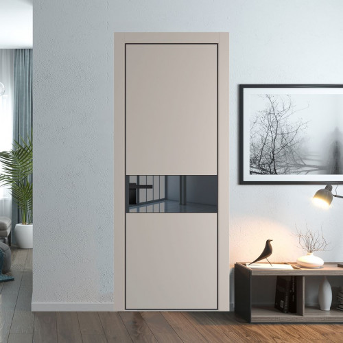 Межкомнатная дверь ProfilDoors 17 PE с вставкой из стекла зеркало grey Сэнд с алюминиевой кромкой Черный