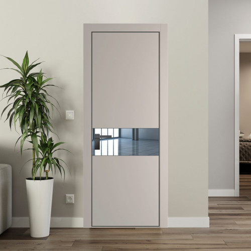 Межкомнатная дверь ProfilDoors 17 PE с вставкой из стекла зеркало Сэнд с алюминиевой кромкой Серая Ночь