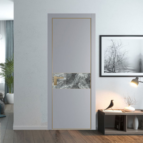 Межкомнатная дверь ProfilDoors 17 PE с вставкой из стекла атриум серебро Смоки с алюминиевой кромкой Золото