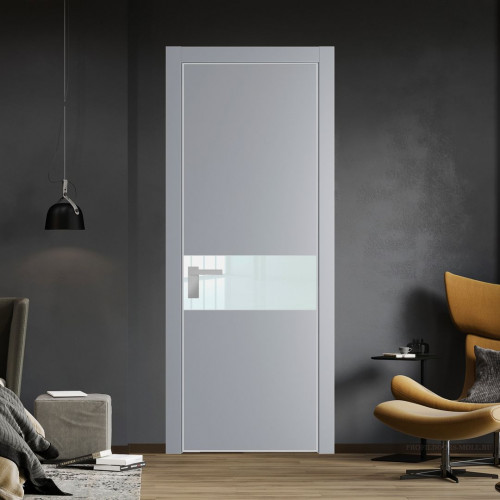 Межкомнатная дверь ProfilDoors 17 PE с вставкой из стекла белый лак Смоки с алюминиевой кромкой Матовая