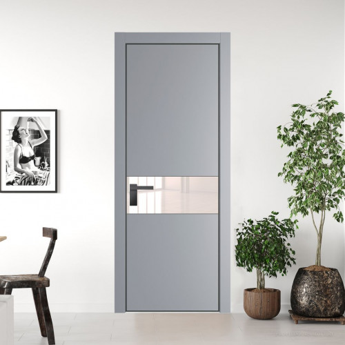 Межкомнатная дверь ProfilDoors 17 PE с вставкой из стекла перламутровый лак Смоки с алюминиевой кромкой Серая Ночь