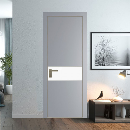 Межкомнатная дверь ProfilDoors 17 PE с вставкой из стекла монохром белый просветленный Смоки с алюминиевой кромкой Никель