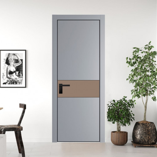 Межкомнатная дверь ProfilDoors 17 PE с вставкой из стекла монохром капучино Смоки с алюминиевой кромкой Черный