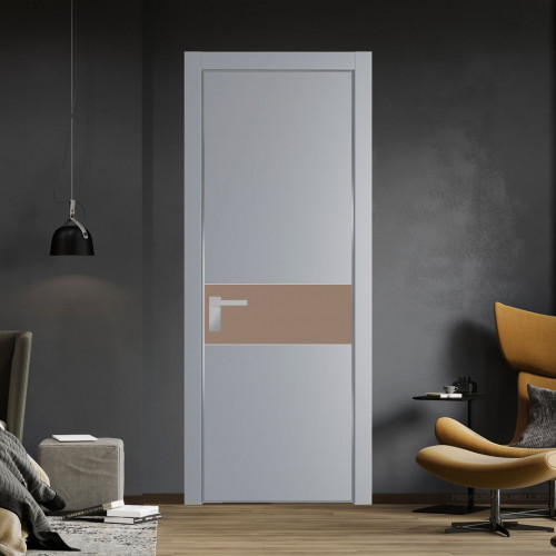 Межкомнатная дверь ProfilDoors 17 PE с вставкой из стекла монохром капучино Смоки с алюминиевой кромкой Серебро