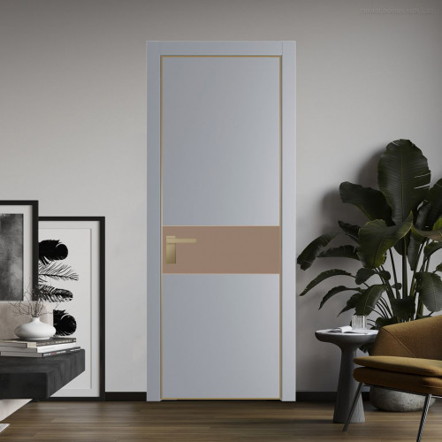 Межкомнатная дверь ProfilDoors 17 PE с вставкой из стекла монохром капучино Смоки с алюминиевой кромкой Золото
