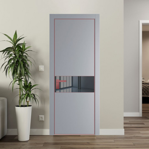 Межкомнатная дверь ProfilDoors 17 PE с вставкой из стекла зеркало grey Смоки с алюминиевой кромкой Красный антрацит