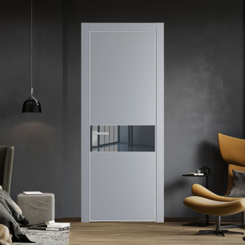 Межкомнатная дверь ProfilDoors 17 PE с вставкой из стекла зеркало grey Смоки с алюминиевой кромкой Матовая
