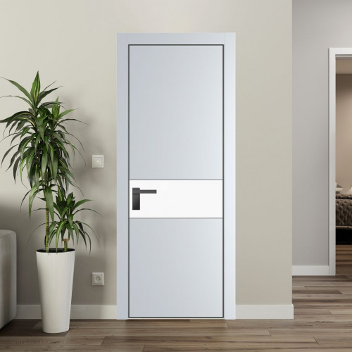 Межкомнатная дверь ProfilDoors 17 PE с вставкой из стекла монохром белый просветленный Вайт с алюминиевой кромкой Серая Ночь