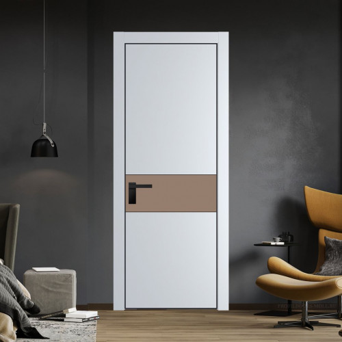 Межкомнатная дверь ProfilDoors 17 PE с вставкой из стекла монохром капучино Вайт с алюминиевой кромкой Черный
