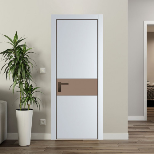 Межкомнатная дверь ProfilDoors 17 PE с вставкой из стекла монохром капучино Вайт с алюминиевой кромкой Деорэ