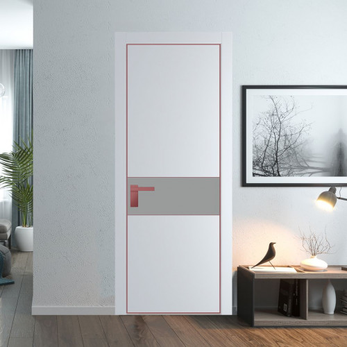 Межкомнатная дверь ProfilDoors 17 PE с вставкой из стекла монохром серый Вайт с алюминиевой кромкой Красный антрацит