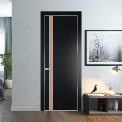 Межкомнатная дверь ProfilDoors 18 PE с вставкой Дуб Сонома Блэк с алюминиевой кромкой Серебро