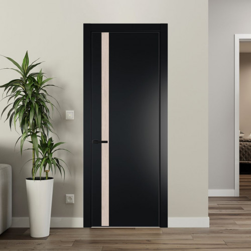 Межкомнатная дверь ProfilDoors 18 PE с вставкой Каштан светлый Блэк с алюминиевой кромкой Черный