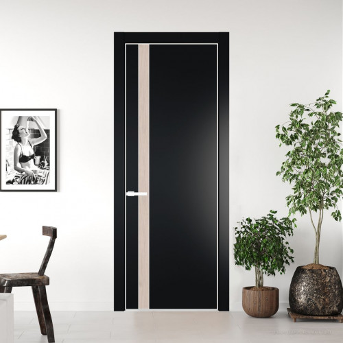 Межкомнатная дверь ProfilDoors 18 PE с вставкой Каштан светлый Блэк с алюминиевой кромкой Вайт