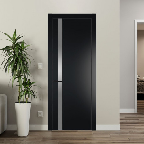 Межкомнатная дверь ProfilDoors 18 PE с вставкой из стекла серебро матлак Блэк с алюминиевой кромкой Черный