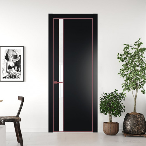 Межкомнатная дверь ProfilDoors 18 PE с вставкой из стекла лак классик Блэк с алюминиевой кромкой Красный антрацит