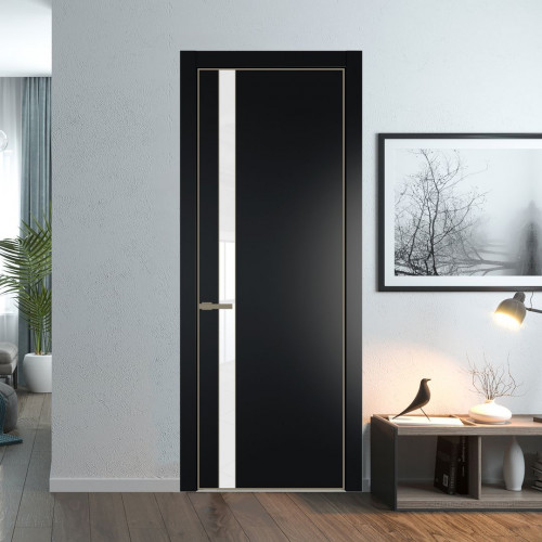 Межкомнатная дверь ProfilDoors 18 PE с вставкой из стекла лак классик Блэк с алюминиевой кромкой Шампань