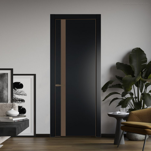 Межкомнатная дверь ProfilDoors 18 PE с вставкой из стекла монохром гляссе Блэк с алюминиевой кромкой Деорэ