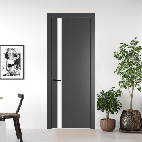 Межкомнатная дверь ProfilDoors 18 PE с вставкой из стекла монохром белый просветленный Графит с алюминиевой кромкой Черный