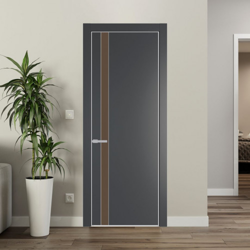 Межкомнатная дверь ProfilDoors 18 PE с вставкой из стекла монохром гляссе Графит с алюминиевой кромкой Матовая