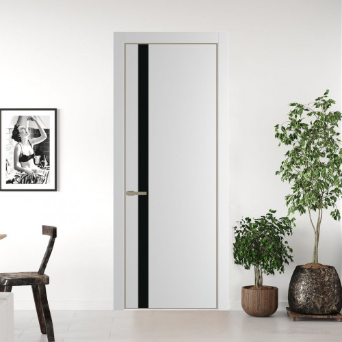 Межкомнатная дверь ProfilDoors 18 PE с вставкой из стекла монохром черный Крем Вайт с алюминиевой кромкой Никель