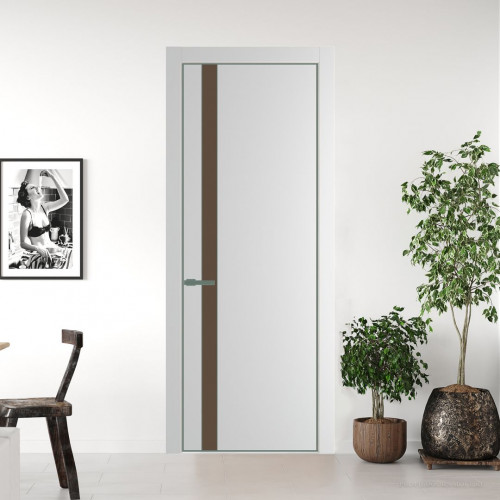 Межкомнатная дверь ProfilDoors 18 PE с вставкой из стекла монохром гляссе Крем Вайт с алюминиевой кромкой Зеленый воск