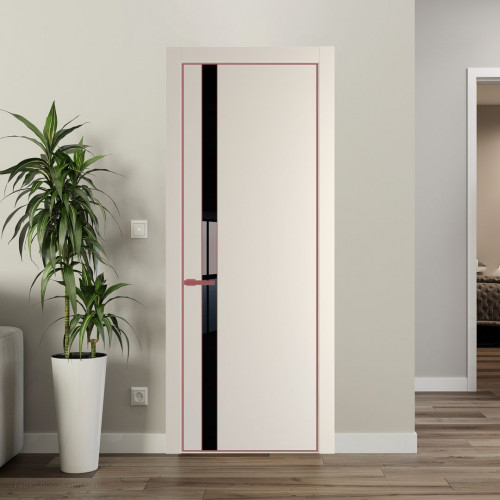 Межкомнатная дверь ProfilDoors 18 PE с вставкой из стекла черный лак Кремовая Магнолия с алюминиевой кромкой Красный антрацит