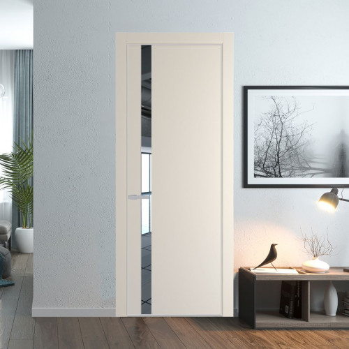 Межкомнатная дверь ProfilDoors 18 PE с вставкой из стекла зеркало Кремовая Магнолия с алюминиевой кромкой Матовая