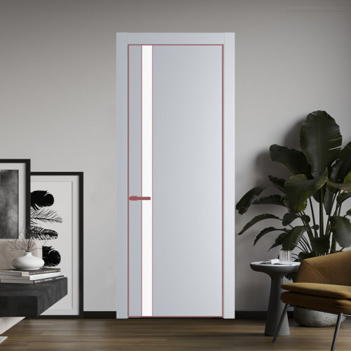 Межкомнатная дверь ProfilDoors 18 PE с вставкой из стекла монохром белый просветленный Лайт Грей с алюминиевой кромкой Красный антрацит