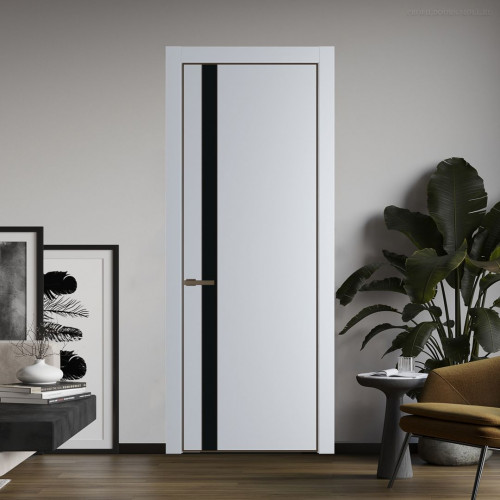 Межкомнатная дверь ProfilDoors 18 PE с вставкой из стекла монохром черный Лайт Грей с алюминиевой кромкой Деорэ