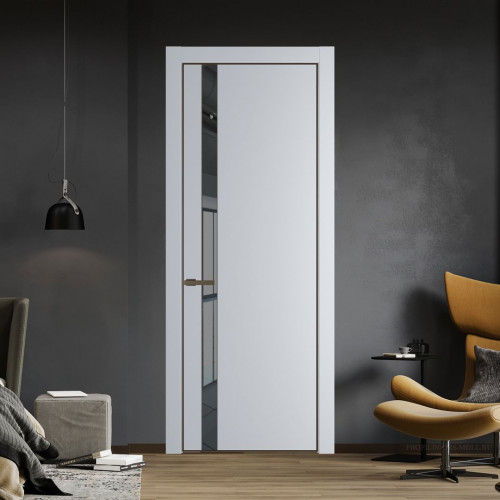 Межкомнатная дверь ProfilDoors 18 PE с вставкой из стекла зеркало grey Лайт Грей с алюминиевой кромкой Деорэ