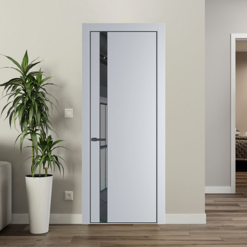 Межкомнатная дверь ProfilDoors 18 PE с вставкой из стекла зеркало grey Лайт Грей с алюминиевой кромкой Серая Ночь