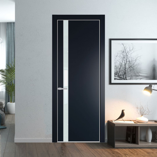 Межкомнатная дверь ProfilDoors 18 PE с вставкой из стекла белый лак Нэви Блу с алюминиевой кромкой Матовая
