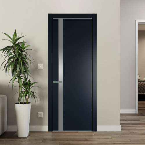 Межкомнатная дверь ProfilDoors 18 PE с вставкой из стекла серебро матлак Нэви Блу с алюминиевой кромкой Зеленый воск